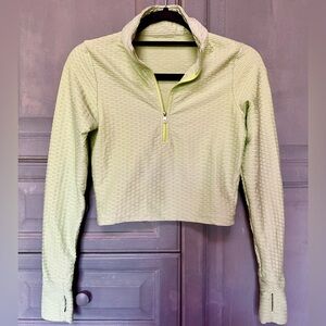 Buffbunny Collection Light Green Textured Quarter-Zip Crop Top